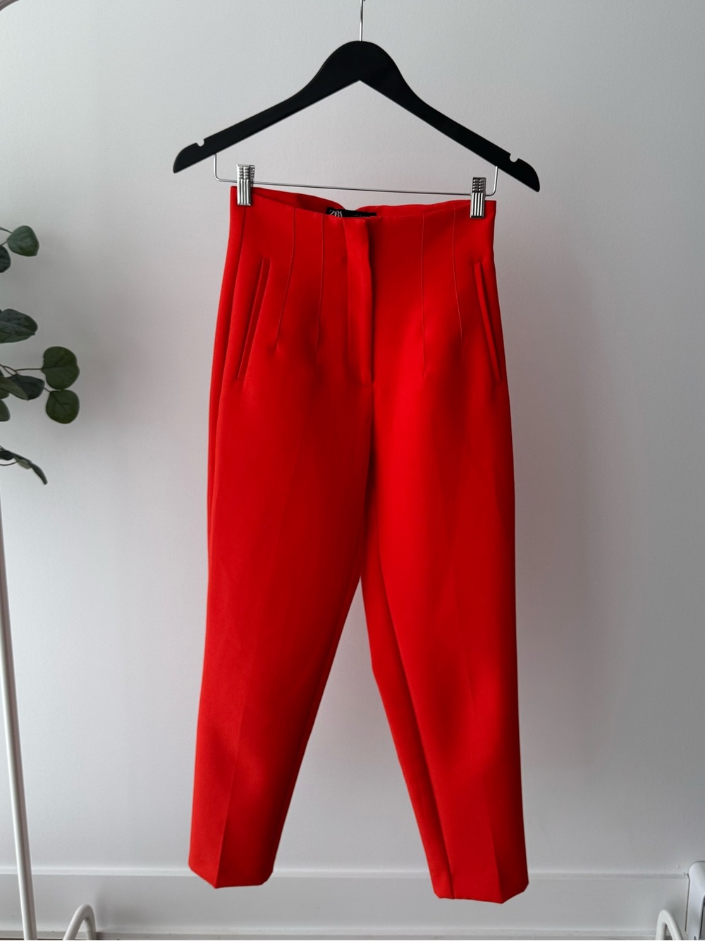 Zara Red High-Waist Tailored Tapered Pants